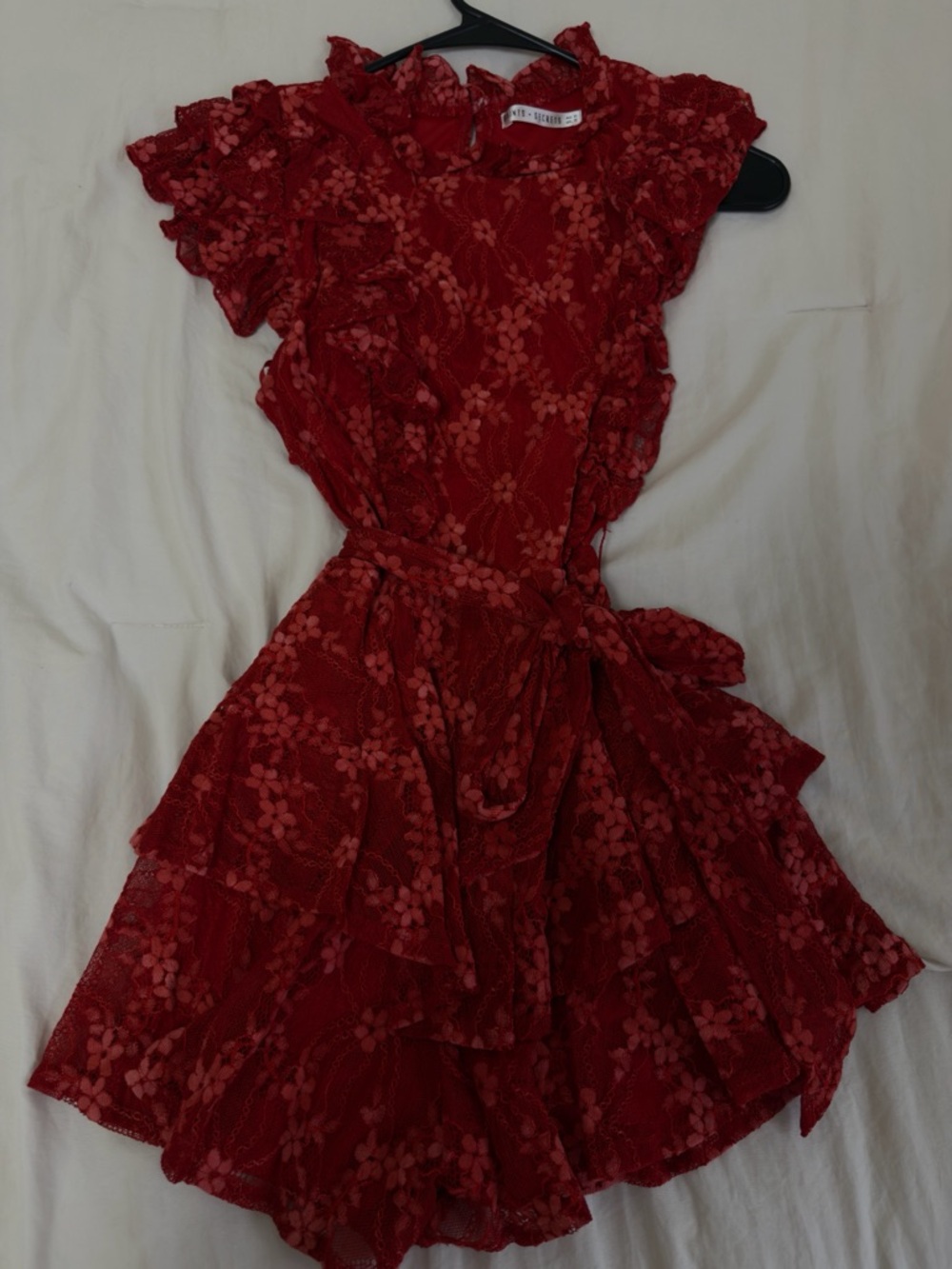 Dry Goods Red Floral Lace Ruffle Dress